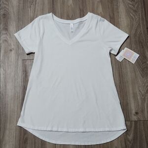 ❤LuLaRoe White Christy T Short Sleeve V-Neck Shirt Ribbed Trim HTF Unicorn NWT